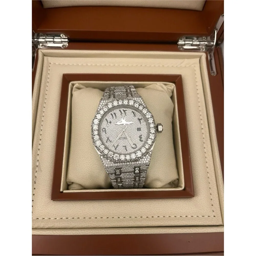 Bust Down Moissanite Watch Iced Out Swiss Auto Movement 41mm with Box + Papers